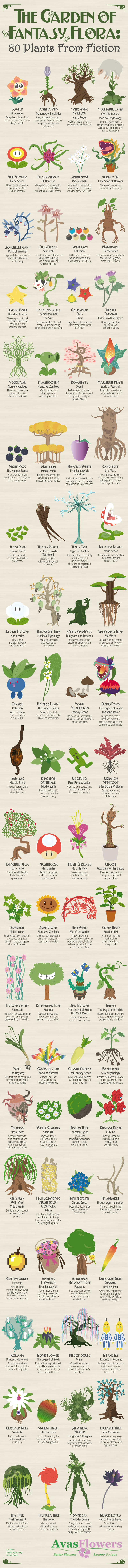 The Garden of Fantasy Flora: 80 Plants From Fiction - Avasflowers.net - Infographic