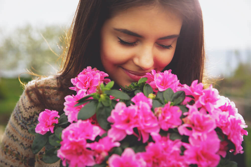 Smelling flowers