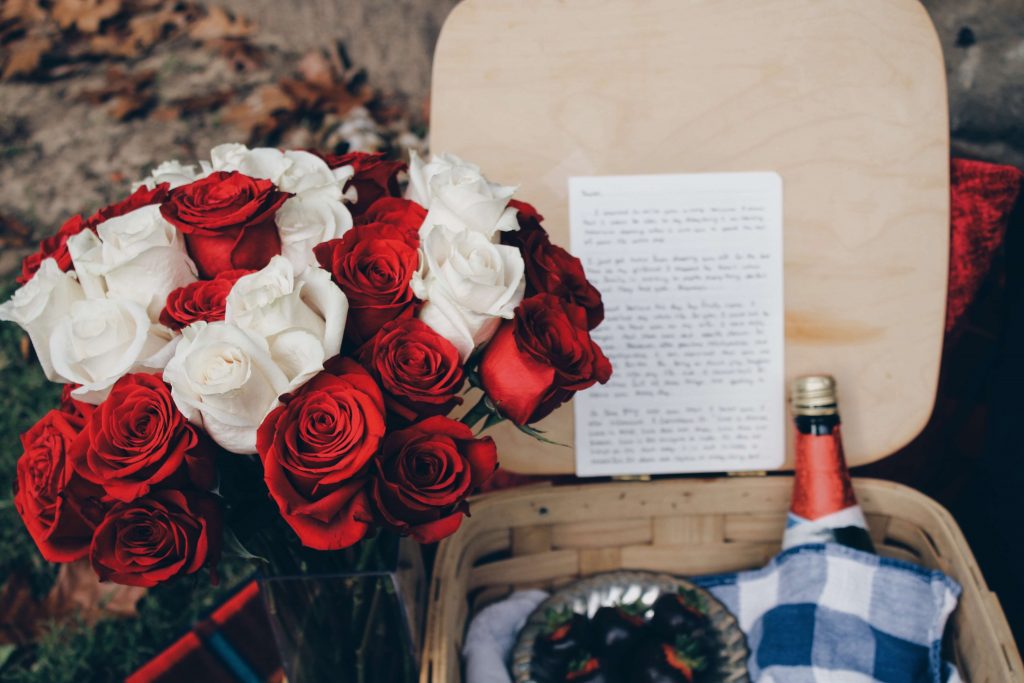 Beautiful white and red roses