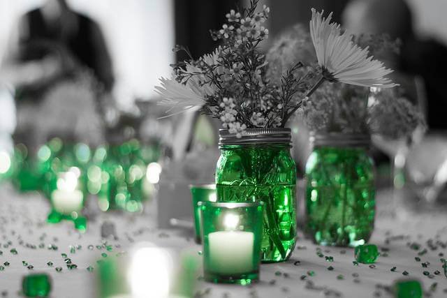 Green Ornaments with Grey Background