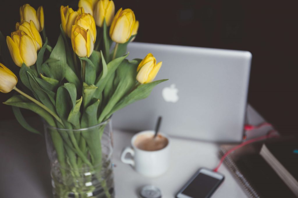 Yellow Tulips in desk