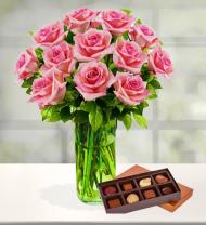 12 Pink Roses & Chocolates