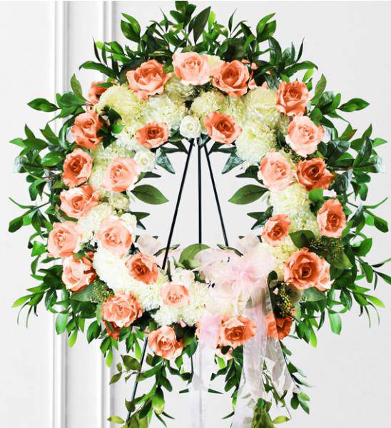 Flowers: Peach & White Sympathy Wreath - Deluxe