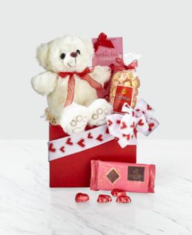 Valentine's Day Gift Arrangement Teddy Bear Baskets, Flowers  Candy/Chocolates