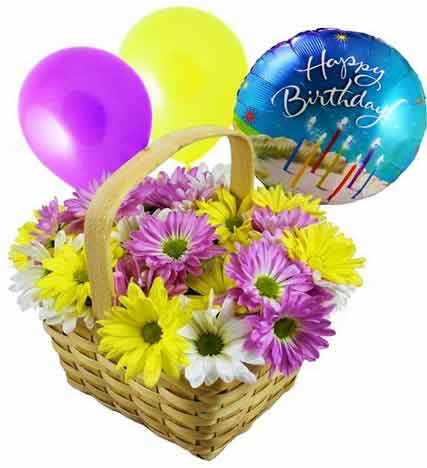 happy birthday flower basket