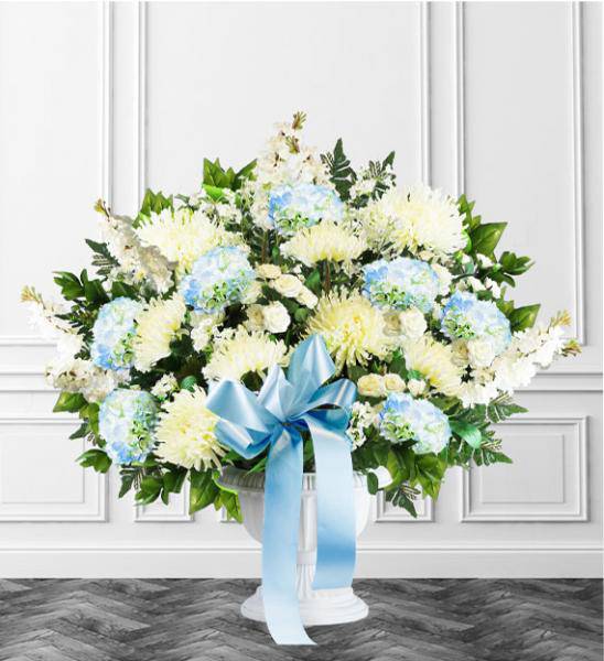 Flowers: Blue Funeral Floor Basket - Premium