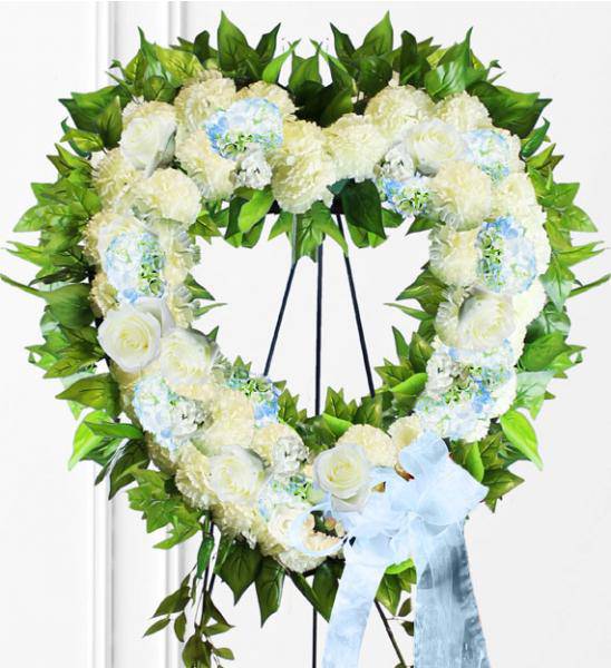 Sympathy Wreath With Blue Flowers - Deluxe