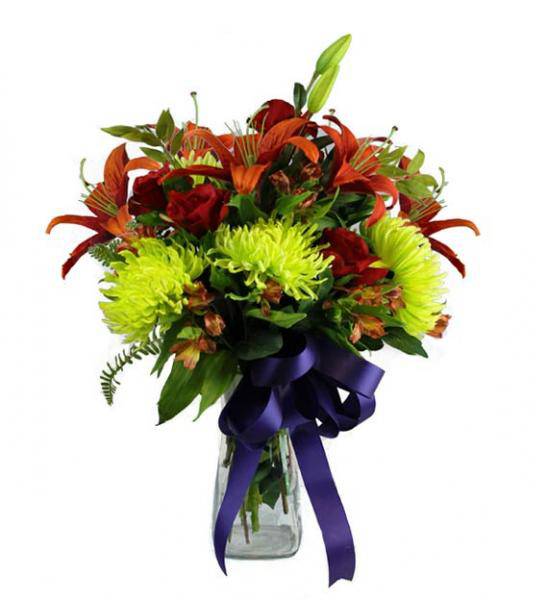 Flowers: Bright Colored Sympathy Vase Arrangement - Premium