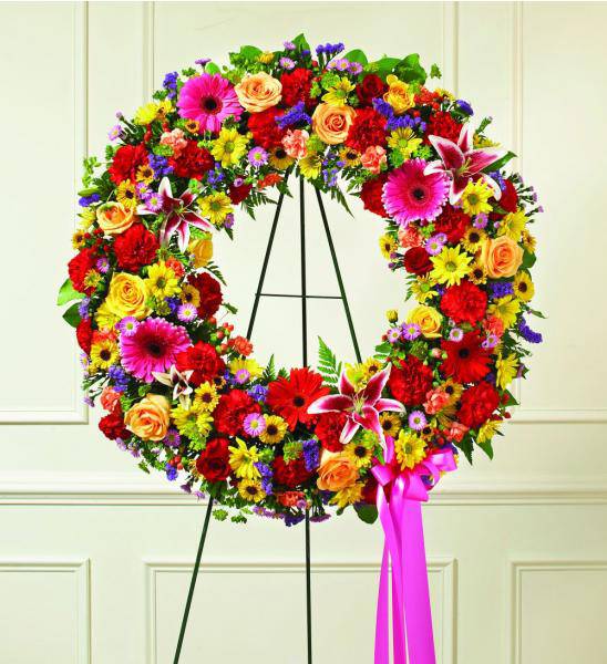 Sympathy Wreath With Bright Flowers - Standard