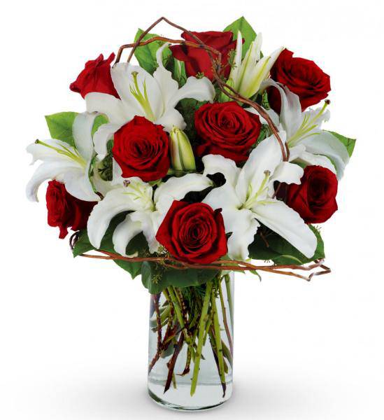 Flowers: Red Rose And Lily Bouquet - Deluxe