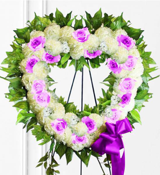 Sympathy Heart Wreath With Lavender Flowers - Premium
