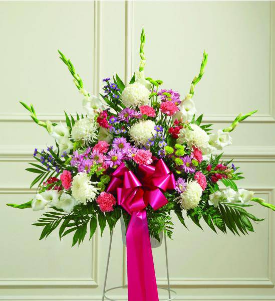 Standing Funeral Basket With Pastel Flowers - Standard