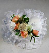 Peach & White Satin Heart Pillow