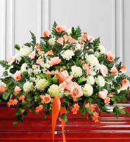 Peach & White Sympathy Casket Spray