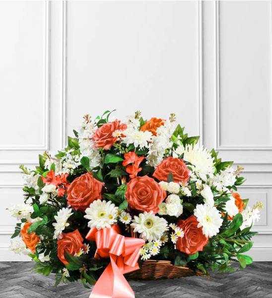 Flowers: Peach & White Sympathy Basket - Deluxe