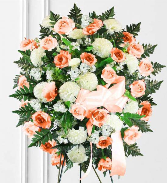 Sympathy Spray With Peach Flowers - Deluxe