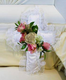 Pink & White Satin Cross Pillow