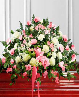 Pink & White Sympathy Casket Spray