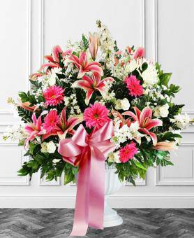 Pink & White Sympathy Floor Basket