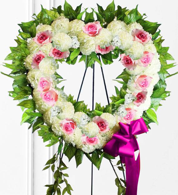 Pink & White Sympathy Heart Wreath