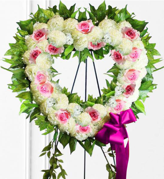 Flowers: Pink Sympathy Heart Wreath - Deluxe