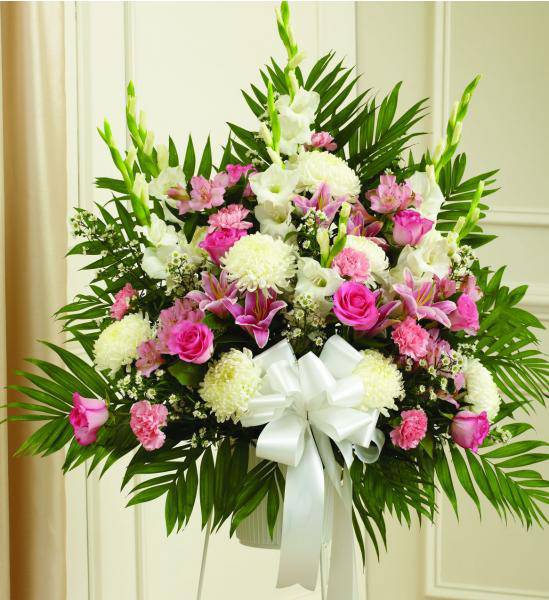 Flowers: Pink Standing Funeral Basket - Deluxe