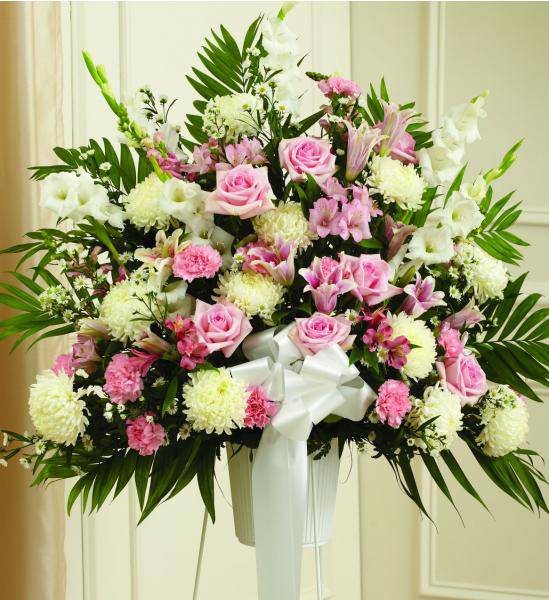 Flowers: Pink Standing Funeral Basket - Premium