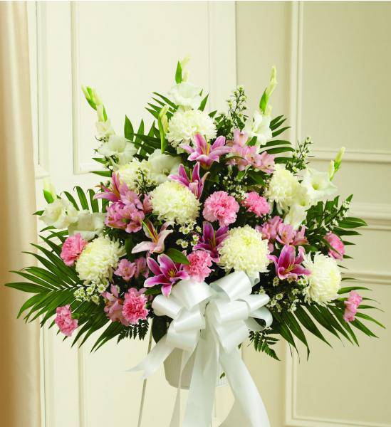 Flowers: Pink Standing Funeral Basket - Standard
