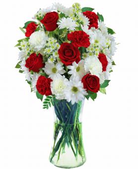 Red and White Sympathy Vase