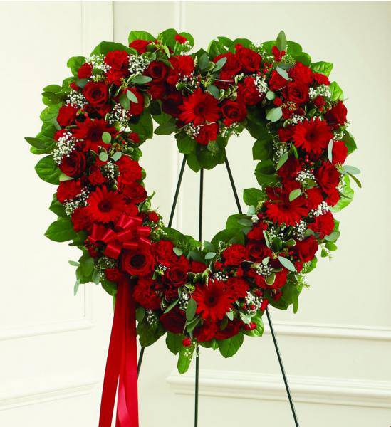 Flowers: Red Sympathy Heart Wreath - Deluxe