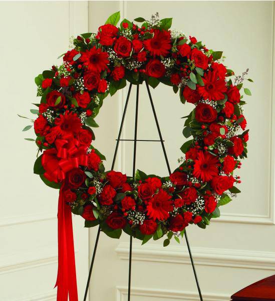 Flowers: Red Sympathy Wreath - Premium