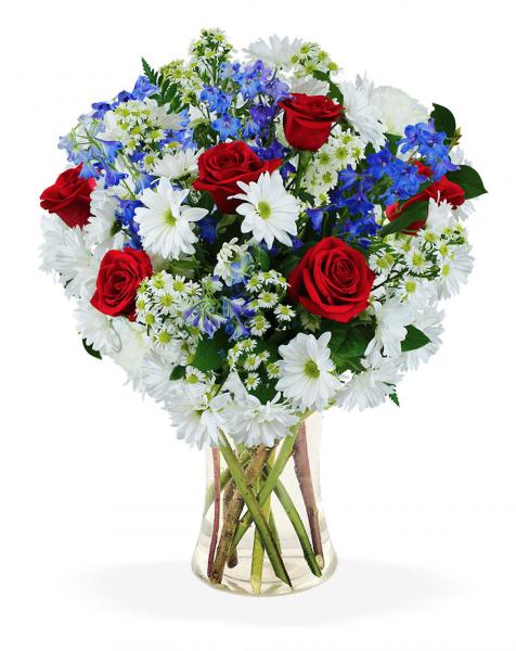 Flowers: Red, White & Blue Sympathy Vase Arrangement - Premium