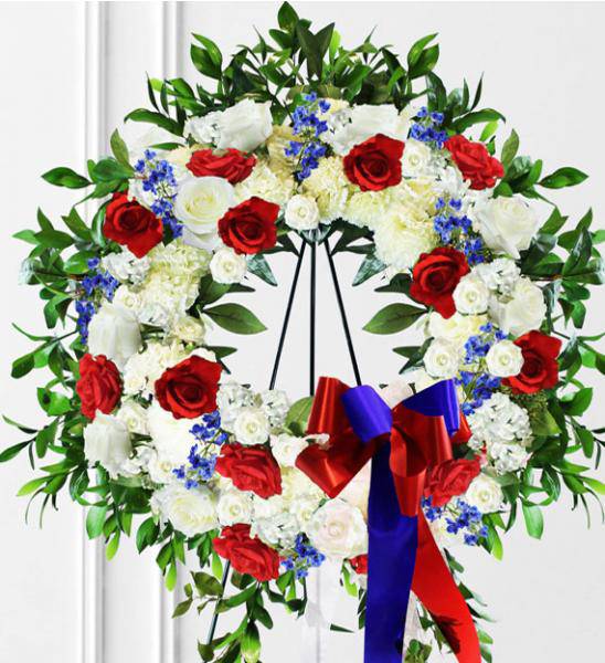 Flowers: Red, White & Blue Sympathy Wreath - Deluxe