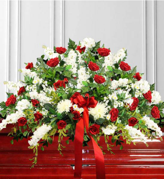 Flowers: Red And White Casket Spray - Deluxe