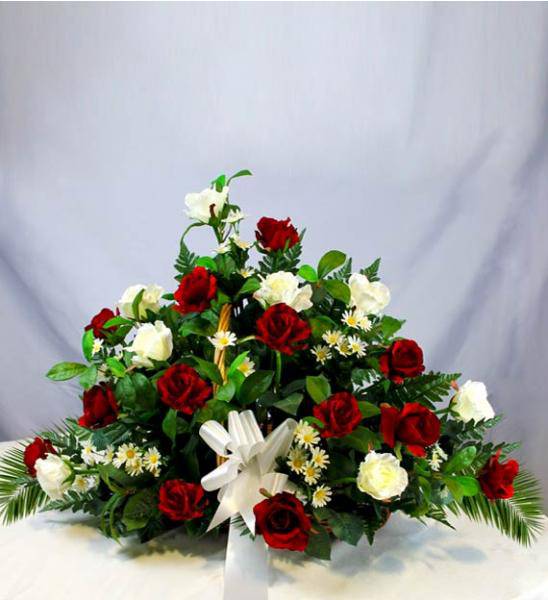 Flowers: Red & White Sympathy Basket - Deluxe