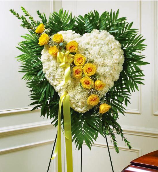 Flowers: Yellow Sympathy Heart Arrangement - Premium