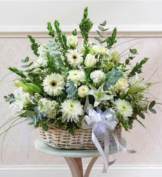 Flowers: White Sympathy Basket - Standard