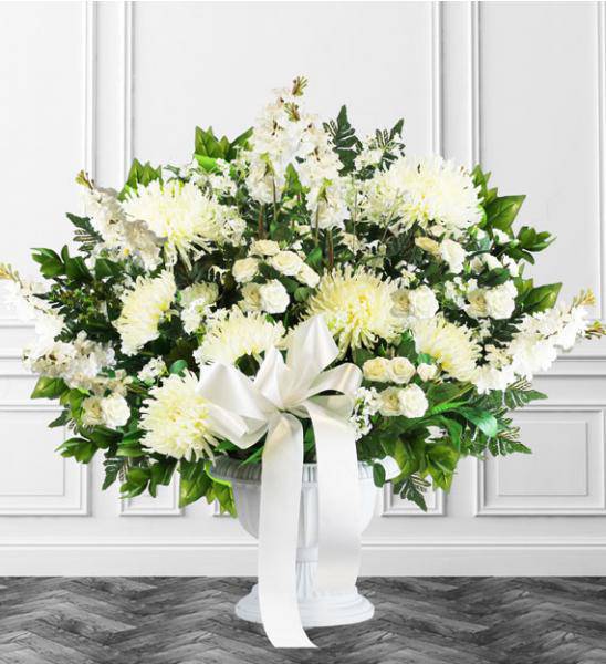 Flowers: White Sympathy Floor Basket - Deluxe