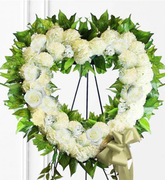 Flowers: White Sympathy Heart Wreath - Deluxe