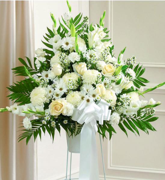 Flowers: White Sympathy Standing Basket - Deluxe