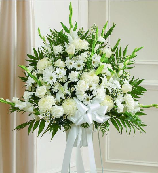 Flowers: White Sympathy Standing Basket - Premium