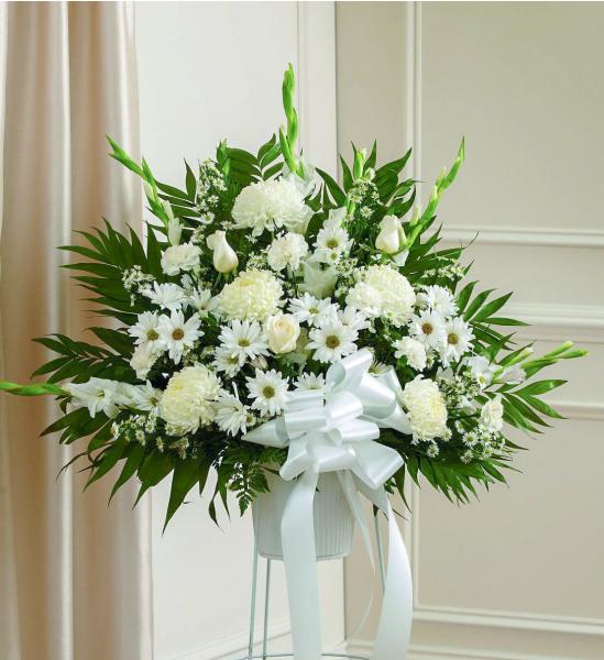 Flowers: White Sympathy Standing Basket - Standard