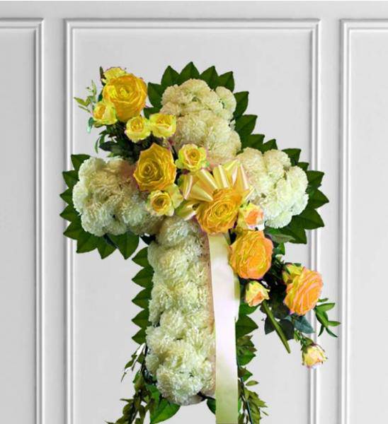 Sympathy Cross With Yellow Flowers - Deluxe