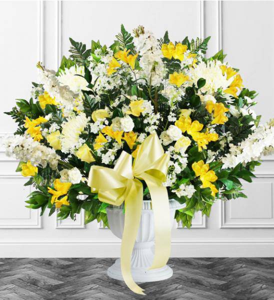 Flowers: Yellow Funeral Floor Basket - Deluxe