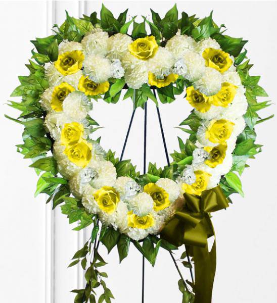 Flowers: Yellow Sympathy Heart Wreath - Deluxe