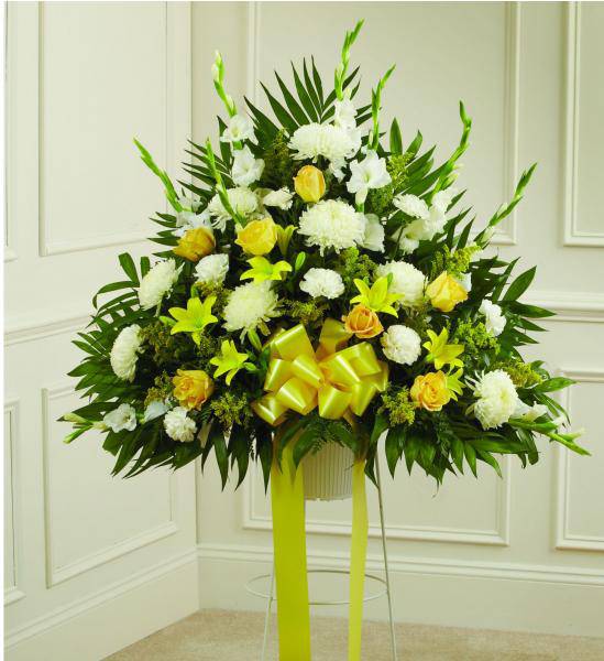 Flowers: Yellow Standing Funeral Basket - Deluxe