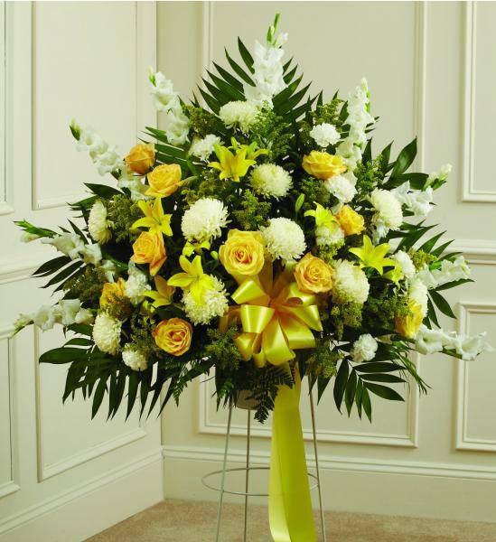 Flowers: Yellow Standing Funeral Basket - Premium