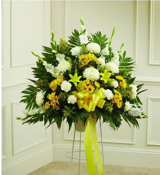 Flowers: Yellow Standing Funeral Basket - Standard