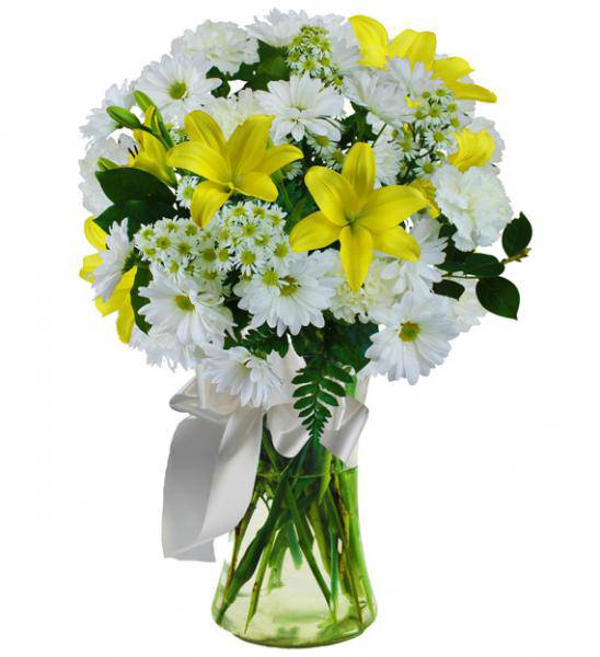 Flowers: Yellow Sympathy Vase Arrangement - Deluxe