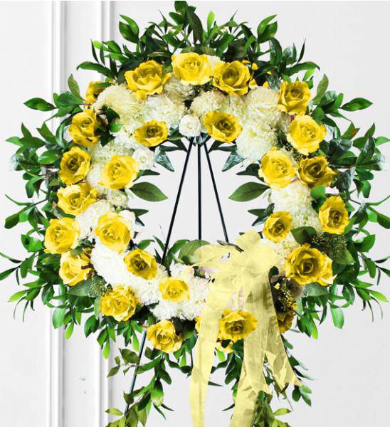 Flowers: Yellow Sympathy Wreath - Premium